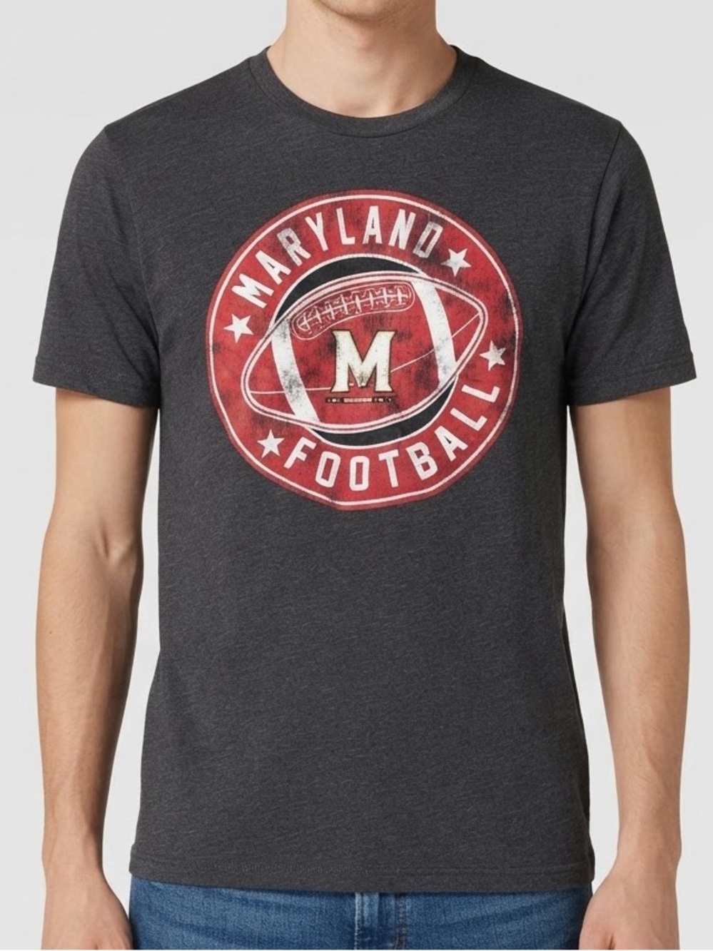 Maryland Terrapins Football Vintage Style Graphic Charcoal Gray T-Shirt size S